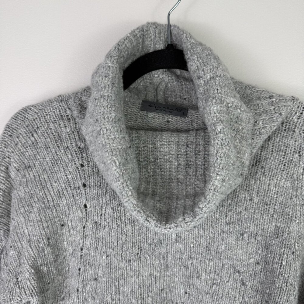 Elsamanda Sweater Womens Large Gray Cowl Neck Pullover Knit Made in Italy Soft - Picture 2 of 7